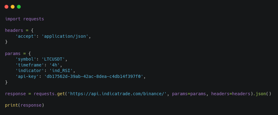 Example request with python for Indicatrade